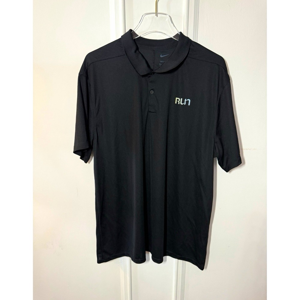 Nike Dri-FIT Men's XL Black RUN Performance Polo Shirt Running Athletic Logo